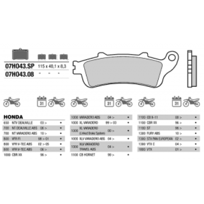 07HO43SP колодки тормозные МОТО