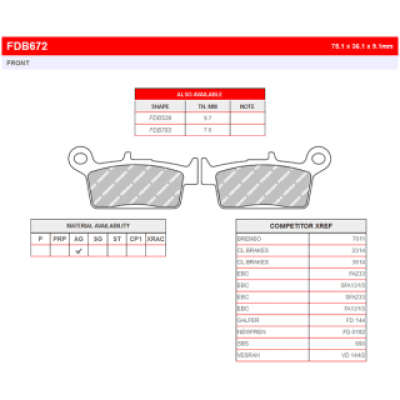 FDB672EF Тормозные колодки дисковые MOTO, блистер 2 шт FDB672AG