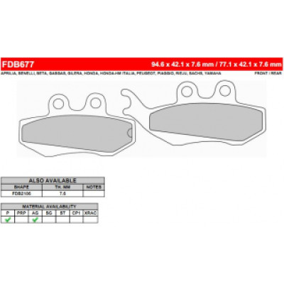 FDB677EF Тормозные колодки дисковые MOTO, блистер 2 шт