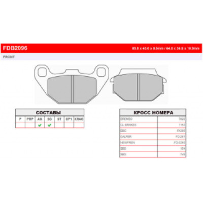 FDB2096EF Тормозные колодки дисковые MOTO, блистер 2 шт