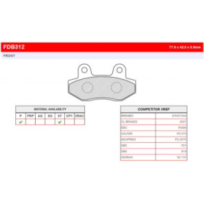 FDB312EF Тормозные колодки дисковые MOTO, блистер 2 шт