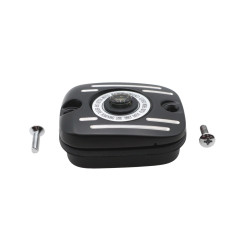 41700336, vTwin Mfg, Cover Kit, Front Brake Master Cylinder, Black Grooved, DOT4