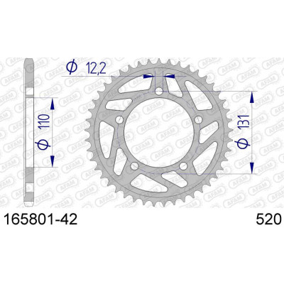 165801-42 звезда задняя (ведомая) алюминиевая, HARD, 520, AFAM (JTA75.42)