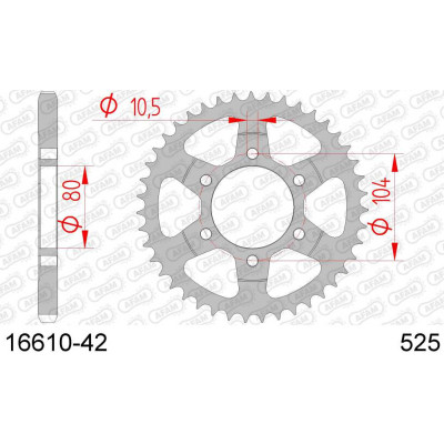 16610-42 звезда задняя (ведомая) стальная , 525, AFAM (JTR1489.42)