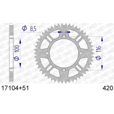 17104+51 звезда задняя (ведомая) алюминиевая, самоочищающаяся, 420, AFAM (JTA461.51)