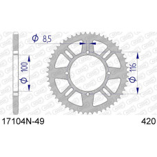 17104N-49 звезда задняя (ведомая) алюминиевая, анодированная, 420, AFAM (JTA461.49)
