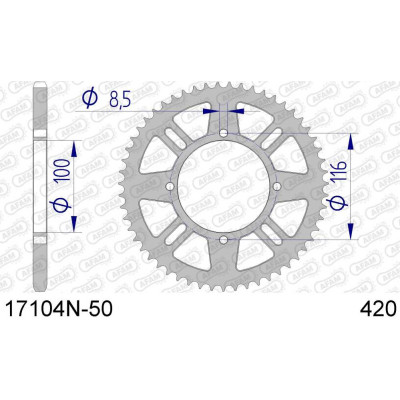 17104N-50 звезда задняя (ведомая) алюминиевая, анодированная, 420, AFAM (JTA461.50)
