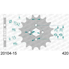 20104-15 звезда передняя (ведущая) стальная , 420, AFAM