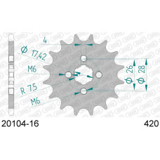 20104-16 звезда передняя (ведущая) стальная , 420, AFAM