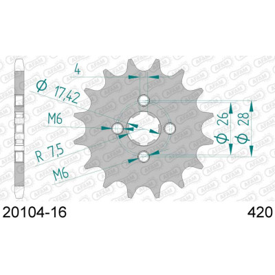 20104-16 звезда передняя (ведущая) стальная , 420, AFAM