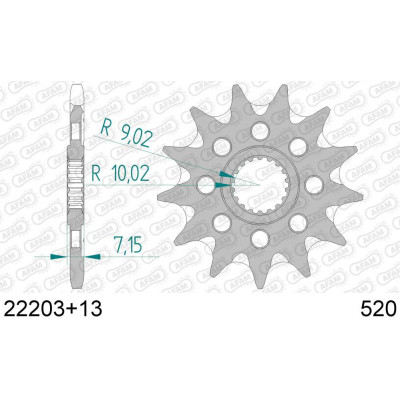 22203+13 звезда передняя (ведущая) стальная самоочищающаяся, 520, AFAM