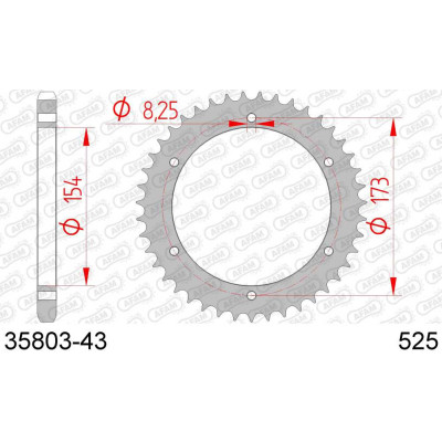 35803-43 звезда задняя (ведомая) стальная, 525, AFAM