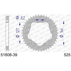 51608-39 звезда задняя (ведомая) алюминиевая, 525, AFAM