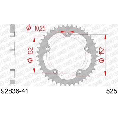 92836-41 звезда задняя (ведомая) стальная, 525, AFAM