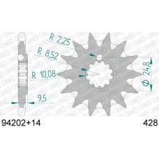 94202+14 звезда передняя (ведущая) стальная самоочищающаяся, 428, AFAM (JTF1907.14)