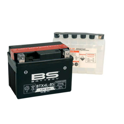 BTX4L-BS Аккумулятор BS AGM, 12В, 3 Ач 113x70x85, обратная ( -/+ ), (YTX4L-BS)