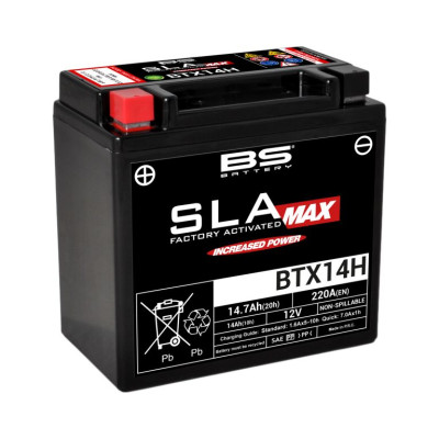 BTX14H (FA) Аккумулятор BS SLA MAX, 12В, 14 Ач, 220 А 150x87x145, прямая (+ / -), (YTX14H) NEW-BMW