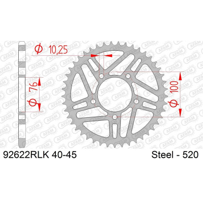 92622RLK-44 звезда задняя (ведомая) стальная, облегченная, 520, AFAM