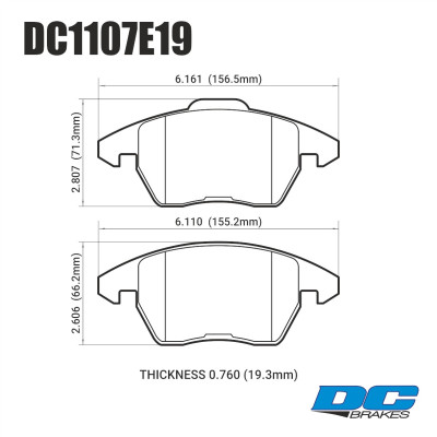 Колодки тормозные DC1107E19 DC Brakes RT.2 перед. AUDI A3 / VW GOLF 5,6 , PASSAT CC, B6, B7