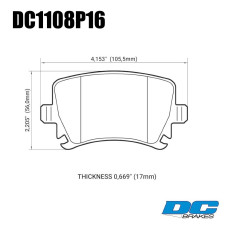 Колодки тормозные DC1108P16 DC Brakes Street STR.S+, задн. AUDI TT, A6, A4, A3; Octavia; GOLF 5,6