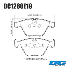 Колодки тормозные DC1260E19 DC brakes RT.2; передние BMW E90,91,92, 335i, M3 E90, E60, E63