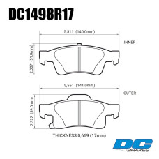 Колодки тормозные DC1498R17 DC Brakes Street HD+, задние Jeep Grand Cherokee WK2/Dodge Durango 201