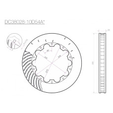 Ротор тормозного диска 380*28mm, DC Brakes DC38028-10D54AL, D крепеж, лев. (Brembo, JBT)