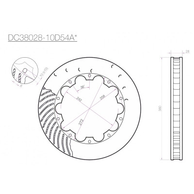 Ротор тормозного диска 380*28mm, DC Brakes DC38028-10D54AR, D крепеж, прав. (Brembo, JBT)