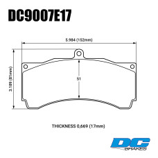 Колодки тормозные DC9007E17 DC Brakes RT.2 PROMA 6 порш, Stop Tech, JBT, Alcon, HPB, XYZ 18 mm