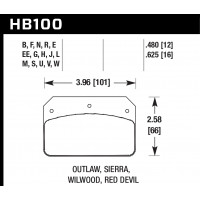 Колодки тормозные HB100EE.480 HAWK Blue 42; Wilwood DL, Outlaw, Sierra 12mm