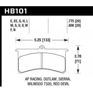 Колодки тормозные HB101F.800 HAWK HPS Wilwood SL, AP Racing, Outlaw 20 mm