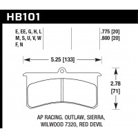 Колодки тормозные HB101G.775 HAWK DTC-60; Wilwood SL, AP Racing, Outlaw 20mm