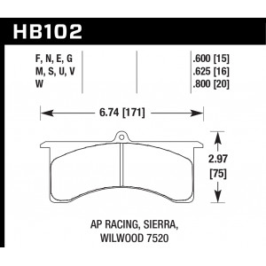 Колодки тормозные HB102M.800 HAWK Black AP Racing 6, Sierra/JFZ, Wilwood 20 mm