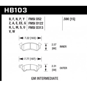 Колодки тормозные HB103U.590 HAWK DTC-70 GM Intermediate 15 mm