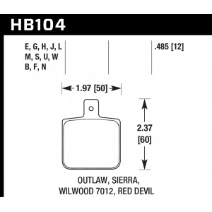 Колодки тормозные HB104E.485 HAWK Blue 9012 Wilwood DL Single, Outlaw w/ 0.156 in. center hole 12 mm