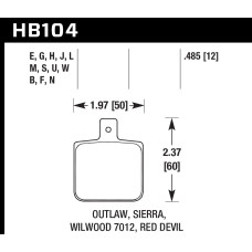 Колодки тормозные HB104G.485 HAWK DTC-60; Wilwood DL Single, Outlaw w/ 0.156 in. center hole 13mm