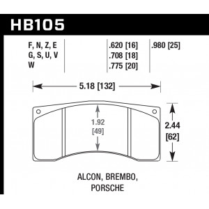 Колодки тормозные HB105N.620 HAWK HP Plus Alcon, Wilwood, Brembo, JBT FB4P1