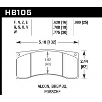 Колодки тормозные HB105V.620 HAWK DTC-65; Brembo 16mm
