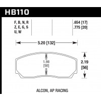 Колодки тормозные HB110N.654 HAWK HP+ Proma 4 поршн. ТМ2.334, ТМ2.332, ТМ2.316, AP RACING, Rotora