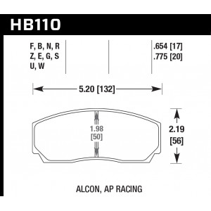 Колодки тормозные HB110N.654 HAWK HP+ Proma 4 поршн. ТМ2.334, ТМ2.332, ТМ2.316, AP RACING, Rotora