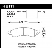 Колодки тормозные HB111G.610 HAWK DTC-60 PBR GM, Mustang 16 mm