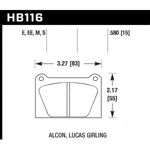 Колодки тормозные HB116S.580 HAWK HT-10 S 2000 15 mm