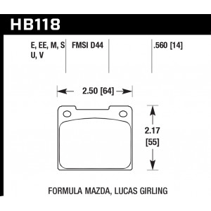 Колодки тормозные HB118U.560 HAWK DTC-70; Formula Mazda 14mm