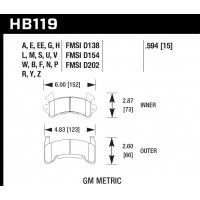 Колодки тормозные HB119G.594 HAWK DTC-60 GM Metric 15 mm