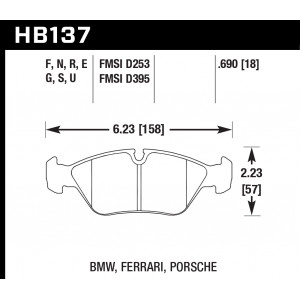 Колодки тормозные HB137E.690 HAWK Blue 9012 BMW, Porsche 18 mm