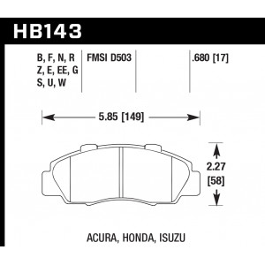 Колодки тормозные HB143EE.680 HAWK Blue 42; Honda 17mm