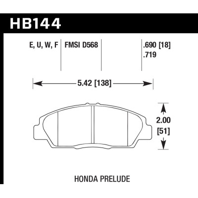 Колодки тормозные HB144W.719 HAWK DTC-30 Honda Prelude 18 mm
