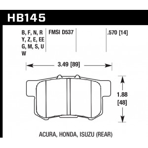 Колодки тормозные HB145E.570 HAWK Blue 9012 Acura/Honda (Rear) 14 mm