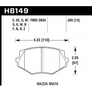 Колодки тормозные HB149E.505 HAWK Blue 9012 Mazda Miata MX-5 1.8L 13 mm