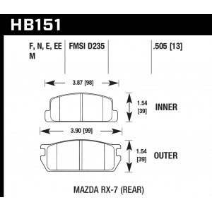 Колодки тормозные HB151E.505 HAWK Blue 9012 Mazda RX-7 (Rear) 13 mm